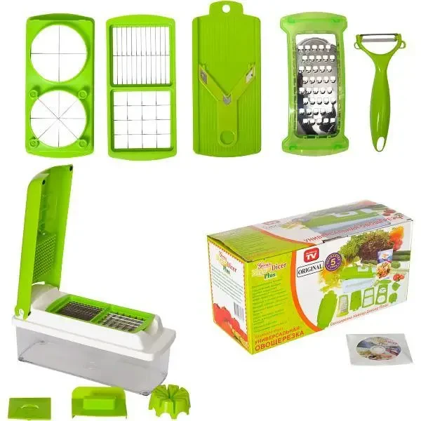 Овочерізка з насадками та контейнером 1.5 л для нарізування Nicer Dicer X3-180 29×14×12 см