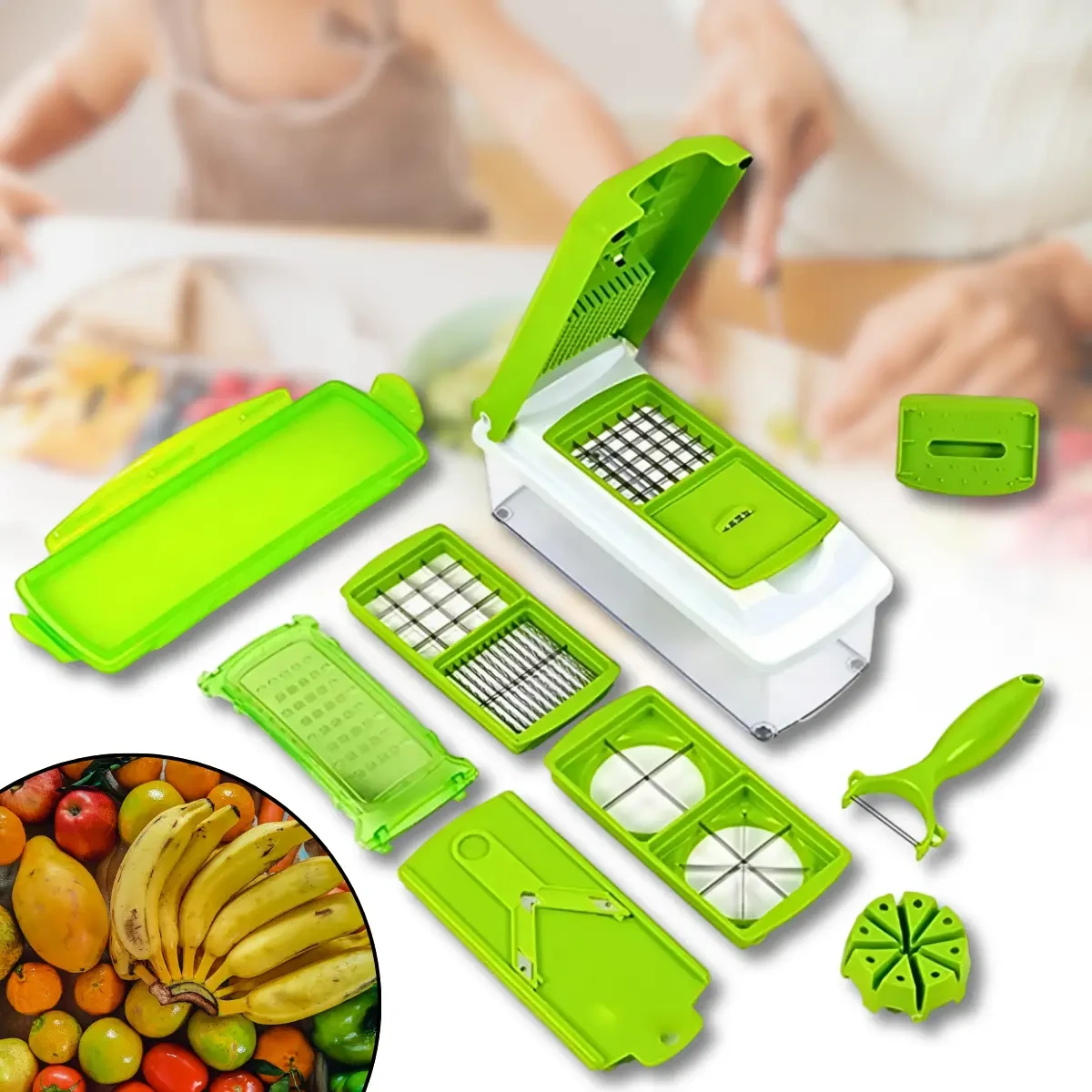Овочерізка з насадками та контейнером 1.5 л для нарізування Nicer Dicer X3-180 29×14×12 см