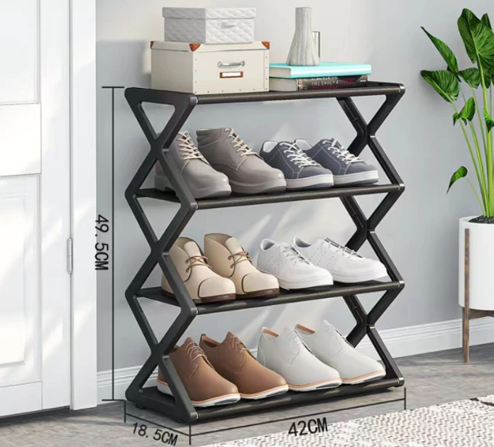 Пілочка для взуття з 4 розбірними рівнями в чорному кольорі, стильна полиця взуттєва 42х18.5х49.5 см