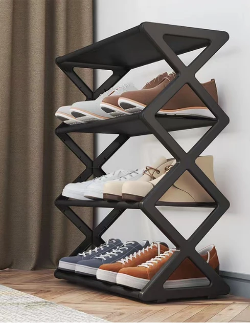Пілочка для взуття з 4 розбірними рівнями в чорному кольорі, стильна полиця взуттєва 42х18.5х49.5 см