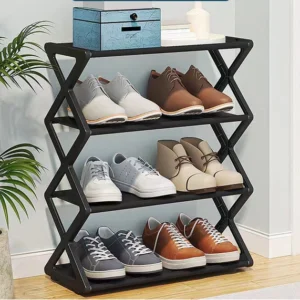 Пілочка для взуття з 4 розбірними рівнями в чорному кольорі, стильна полиця взуттєва 42х18.5х49.5 см