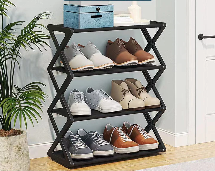 Пілочка для взуття з 4 розбірними рівнями в чорному кольорі, стильна полиця взуттєва 42х18.5х49.5 см