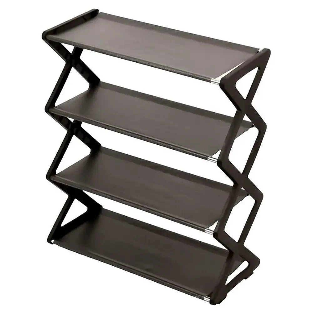 Пілочка для взуття з 4 розбірними рівнями в чорному кольорі, стильна полиця взуттєва 42х18.5х49.5 см