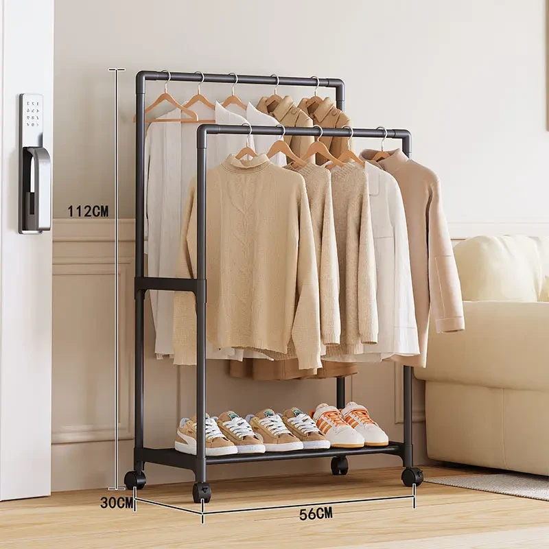 Подвійна стійка-вішалка 112×56×30 см на колесах із полицею для взуття YH9918-1