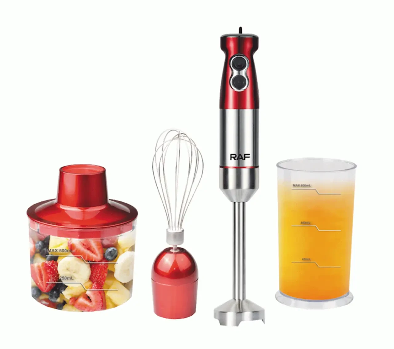 Потужний кухонний блендер 3 в 1 RAF R.296 Червоний Ручний блендер-міксріб подрібнювач на 1000 Вт