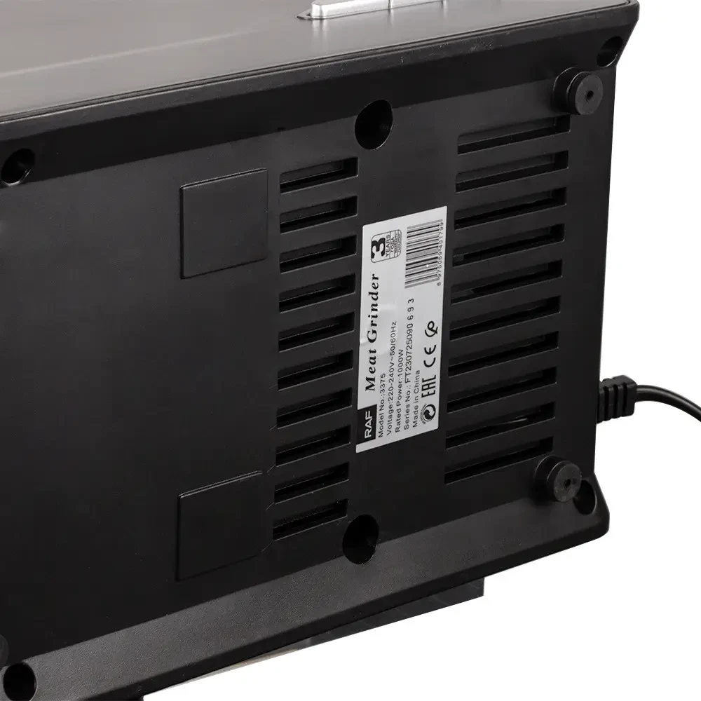 Електрична м’ясорубка з насадками та захистом від перегрівання RAF R.3375 1000 Вт