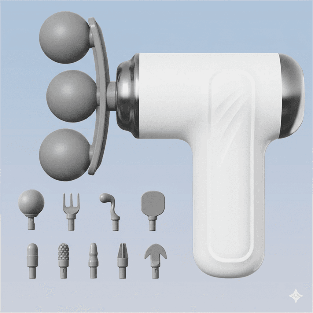 Портативний перкусійний масажер LM-130 для глибокого масажу з 9 насадками