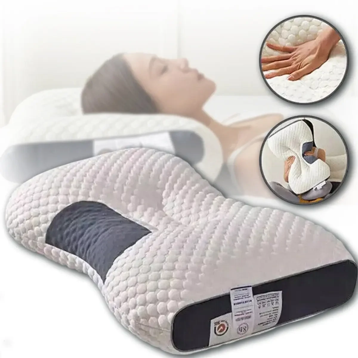 Ортопедична прямокутна подушка 48×74 см з підтримкою шиї та спини Pillow-01 Біло-сіра