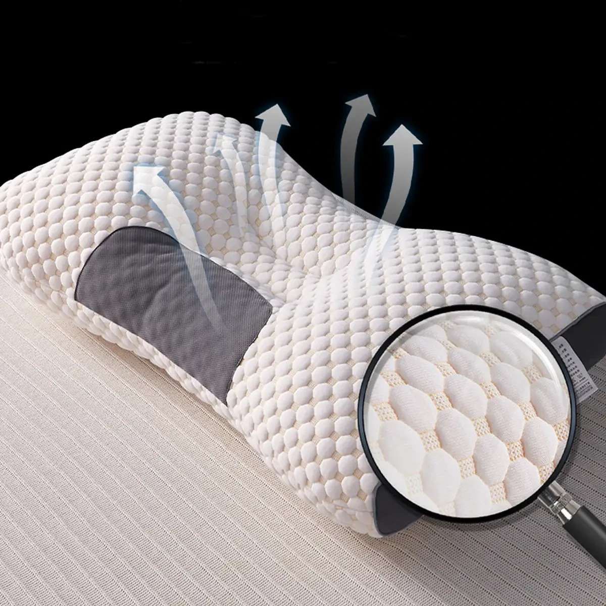 Ортопедична прямокутна подушка 48×74 см з підтримкою шиї та спини Pillow-01 Біло-сіра