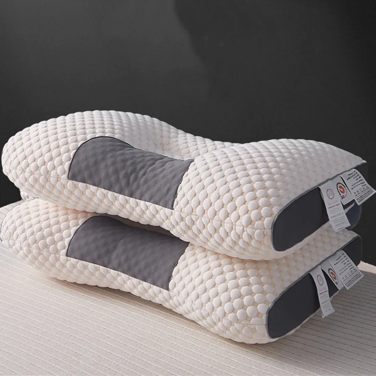 Ортопедична прямокутна подушка 48×74 см з підтримкою шиї та спини Pillow-01 Біло-сіра