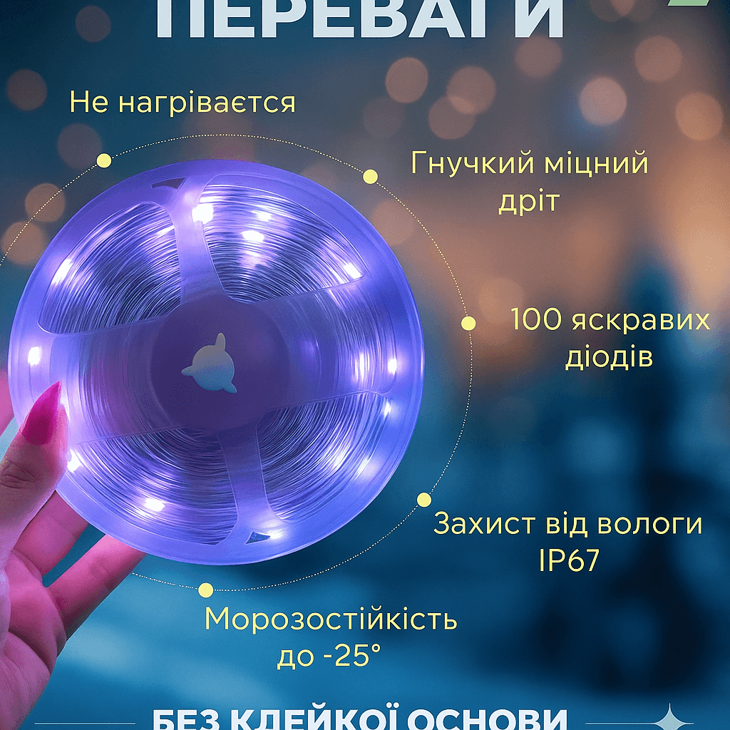 Розумна світлодіодна гірлянда LED RGB 5050, 5 м, водонепроникна IP67, багатобарвна підсвітка, з USB живленням 5.5V