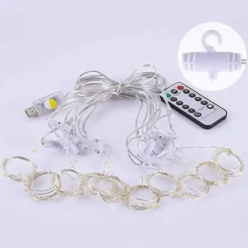 Новорічна яскрава USB гірлянда-штора на 200 LED 3х2 м і 10 ниток Теплий білий