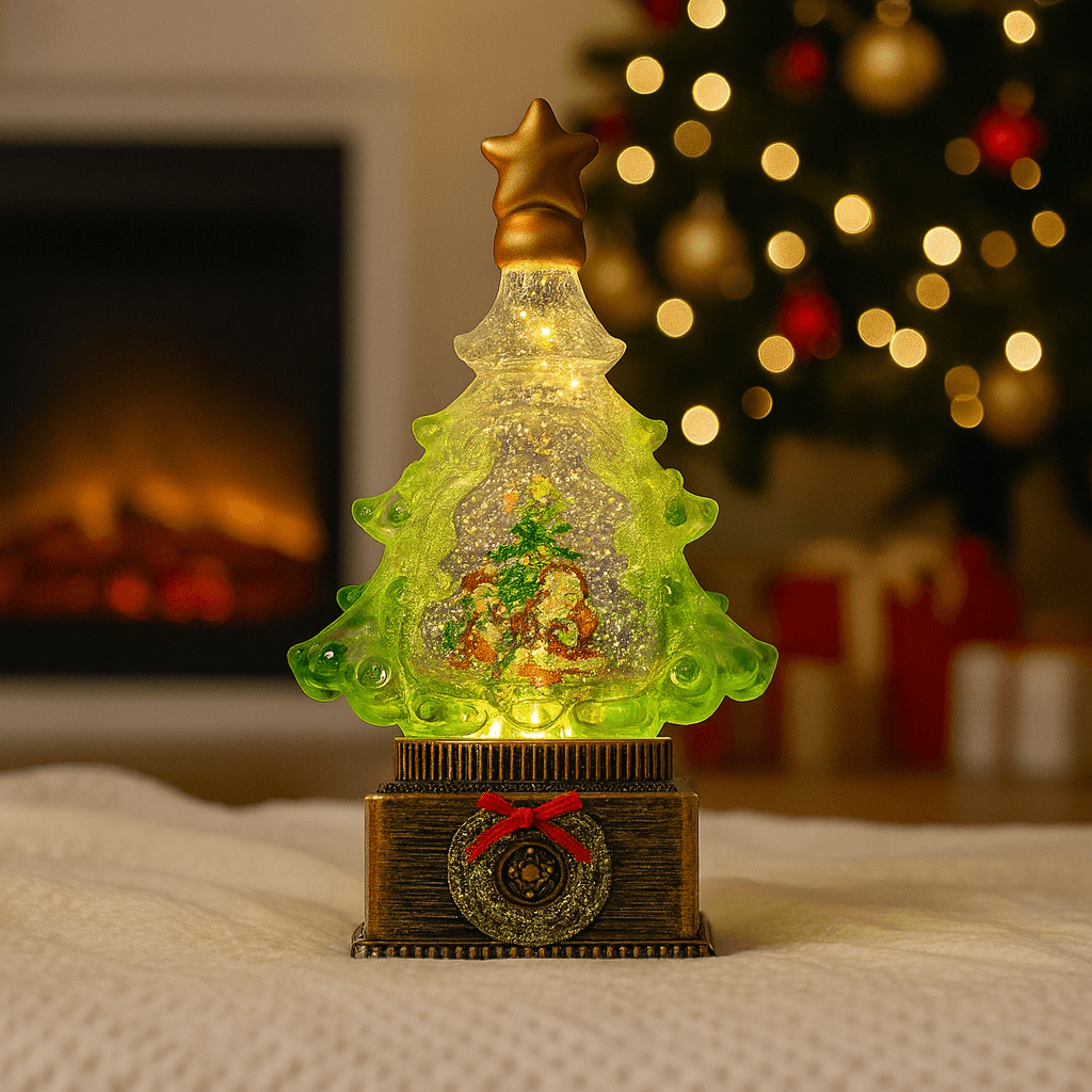 Світильник-нічник “Ялинка” сніжна куля з підсвіткою і металією (XHF-8003), Новорічний сувенір