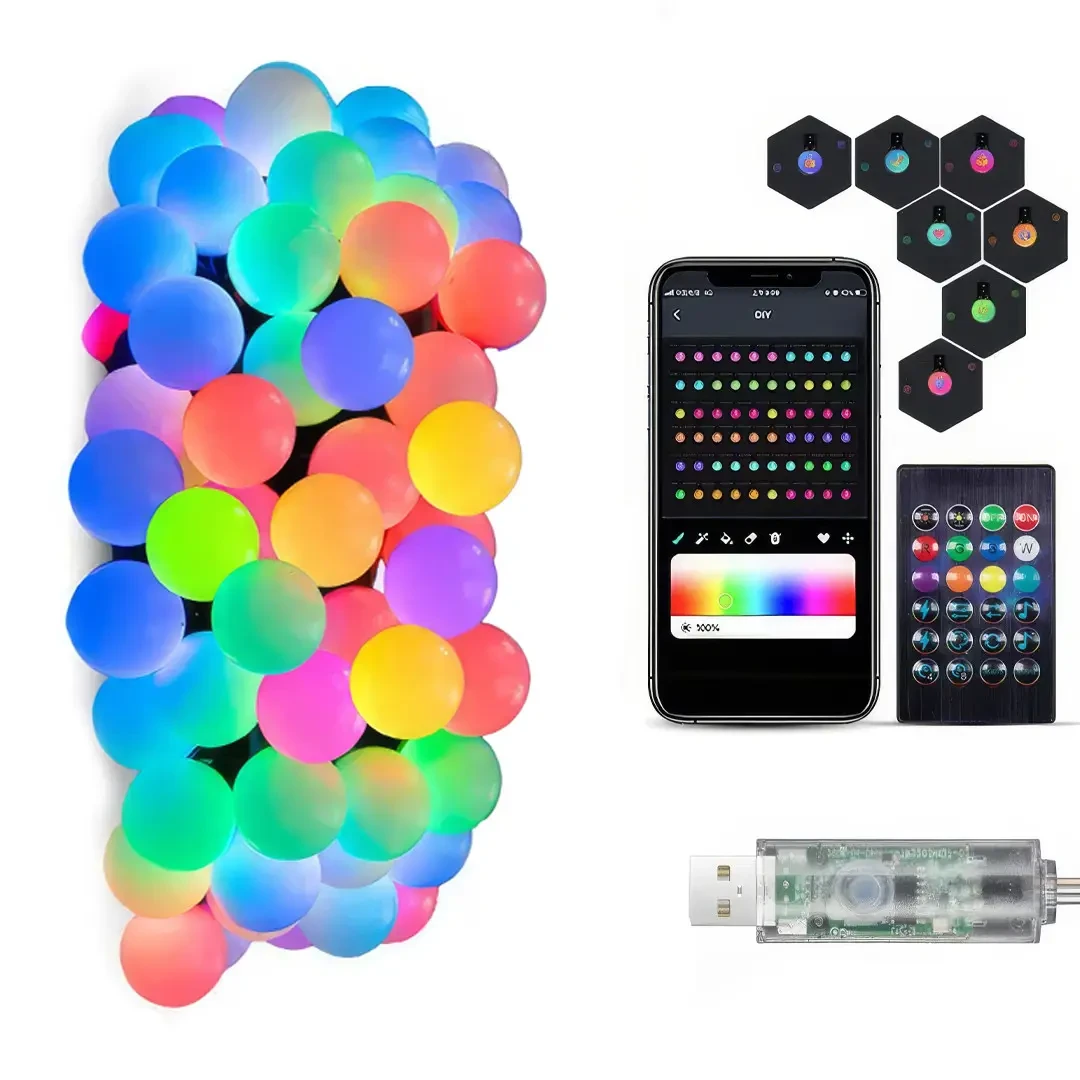 Розумна гірлянда Матова кулька з пультом керування й керуванням із телефона SFK-03 Bluetooth USB 10 м