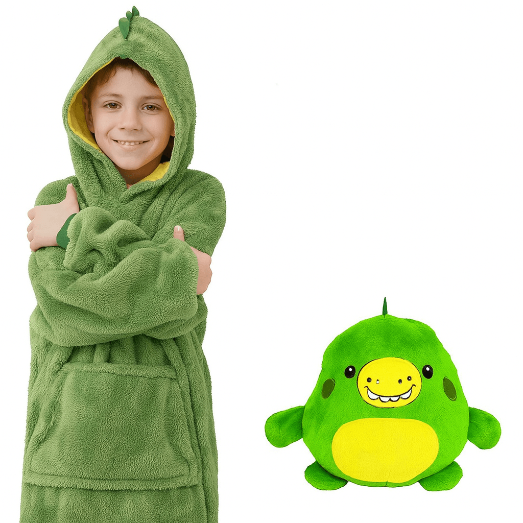 Дитячий плед-толстовка Huggle Hoodie «Лісова пригода» (зелений) — затишний плед-худі 3 в 1 для ігор і відпочинку