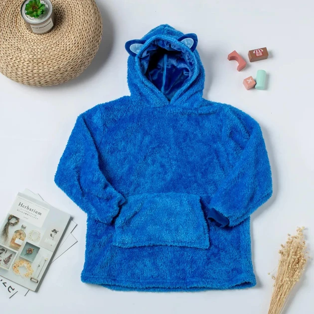 Дитячий плед-толстовка Hugle Hoodie «Морський бриз» (синій) — теплий флісовий плед із рукавами та капюшоном