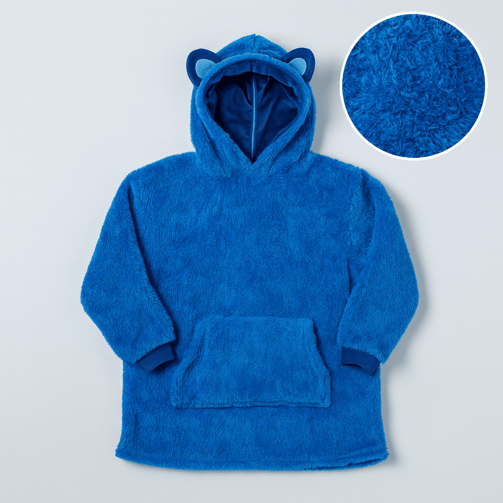 Дитячий плед-толстовка Hugle Hoodie «Морський бриз» (синій) — теплий флісовий плед із рукавами та капюшоном