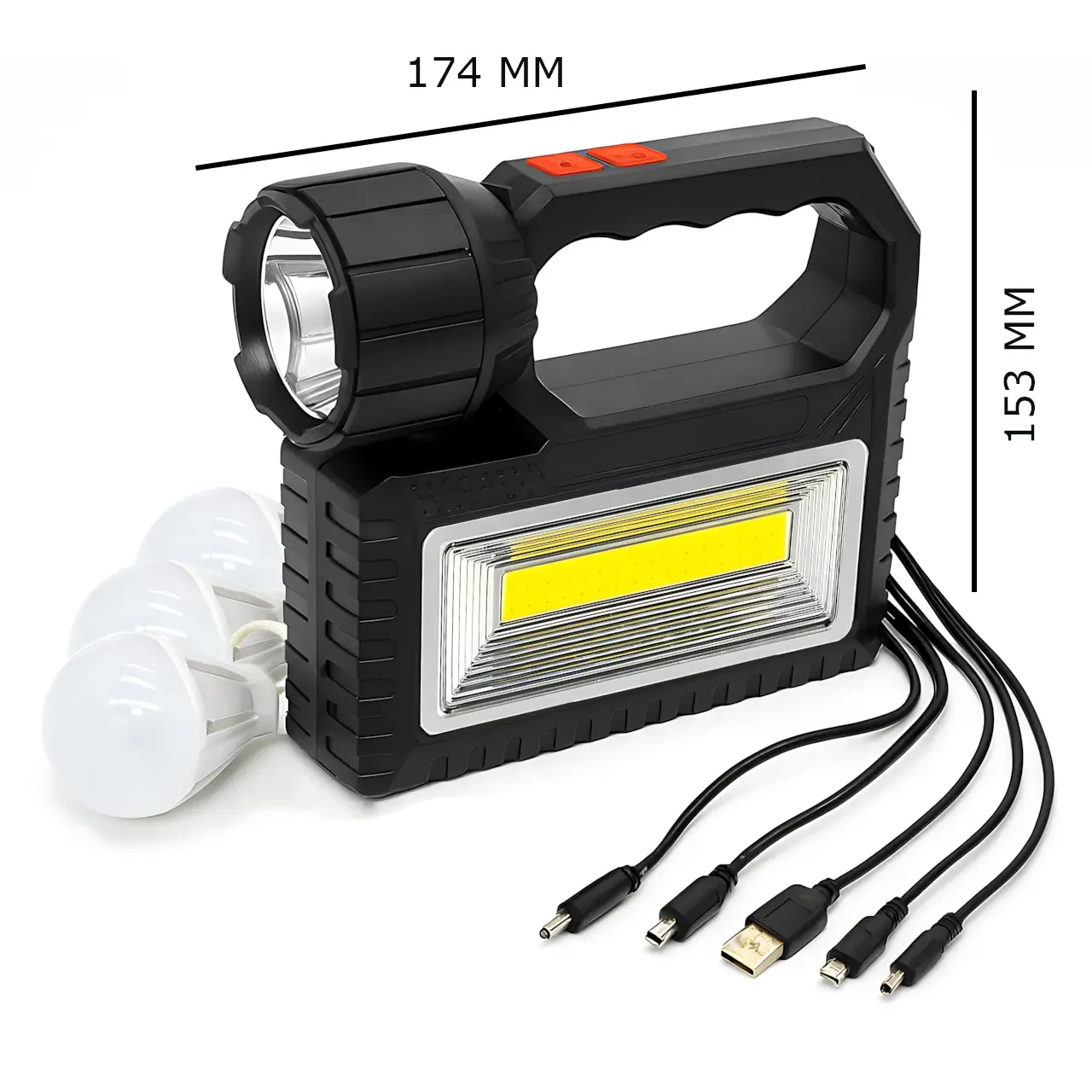 Сонячна зарядна станція OK-718S-A з LED+COB ліхтарем 10 Вт, PowerBank, сонячна панель, 3 виносні лампи, акумуляторна ручна