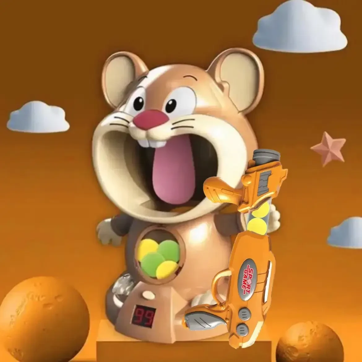 Інтерактивна гра повітряний тир Hamster With Gunner Пістолет із м’ячиками та мішень Хом’як з дисплеєм рахунку