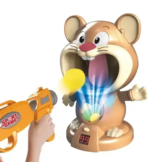 Інтерактивна гра повітряний тир Hamster With Gunner Пістолет із м’ячиками та мішень Хом’як з дисплеєм рахунку