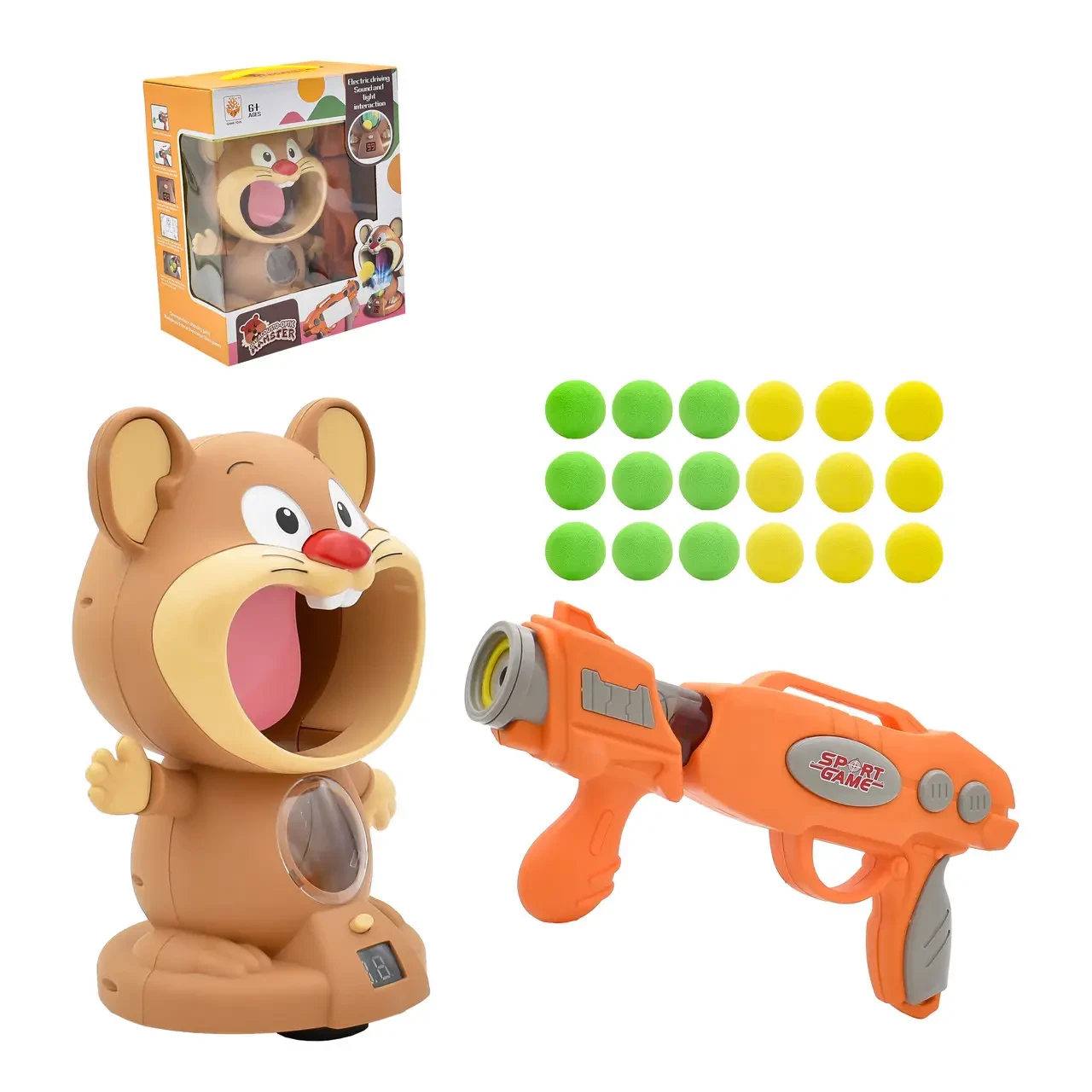 Інтерактивна гра повітряний тир Hamster With Gunner Пістолет із м’ячиками та мішень Хом’як з дисплеєм рахунку