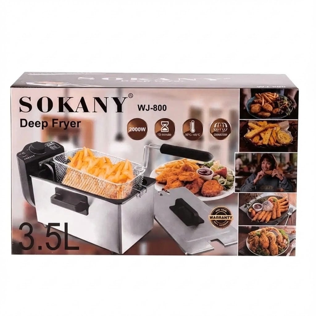 Електрична фритюрниця SOKANY WJ-800, 3,5 л, 2000 Вт, з кришкою, знімною чашею та захистом від перегрівання