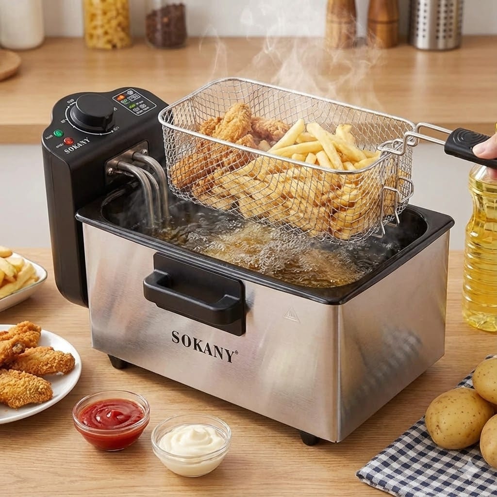Електрична фритюрниця SOKANY WJ-800, 3,5 л, 2000 Вт, з кришкою, знімною чашею та захистом від перегрівання