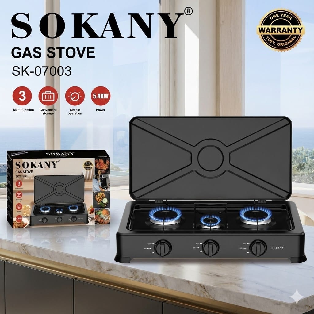 Настільна газова плита Sokany SK07003 на 3 конфорки/Настільна плита газова/Філовий Таганок