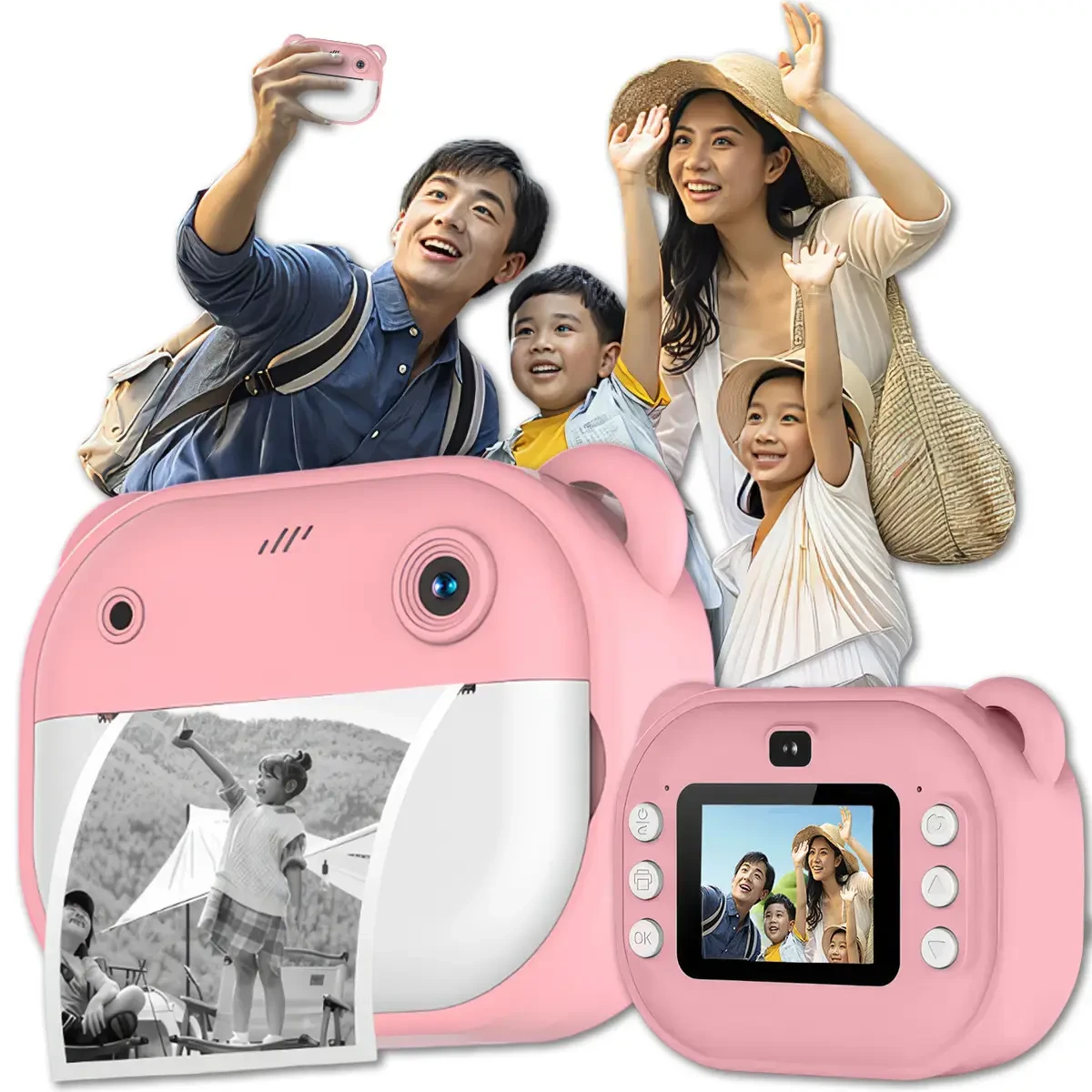 Дитячий фотоапарат-принтер JE-ET 2003, 24 Мп, миттєвий друк, рожевий
