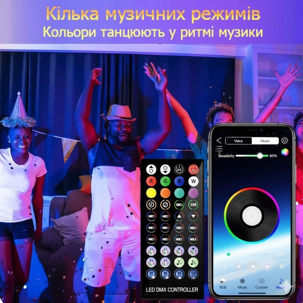 Вуличні вогні 3 м Smart Bluetooth — смарт світлодіодна LED гірлянда RGB, музична, USB, IP65