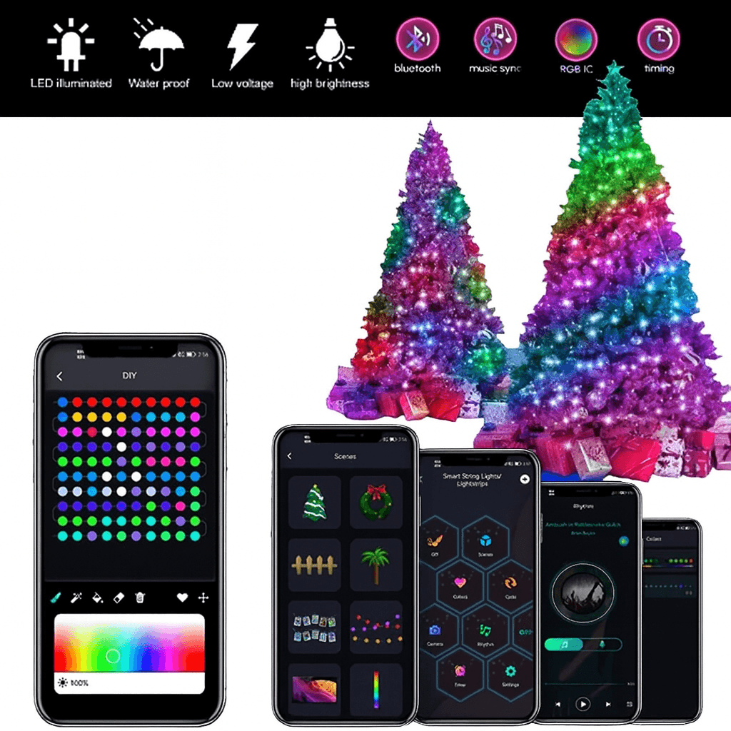 Вуличні вогні 10 м Smart Bluetooth App Control — світлодіодна LED гірлянда 100 LED, RGB, USB, IP65, музична