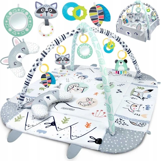 Розвивальний килимок Ricokids з дугами та іграшками, білий/сірий, 110×100 см