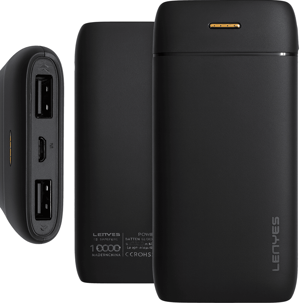 Повербанк LENYES PX167 10000 mAh з LED-індикатором і 2 USB, чорний