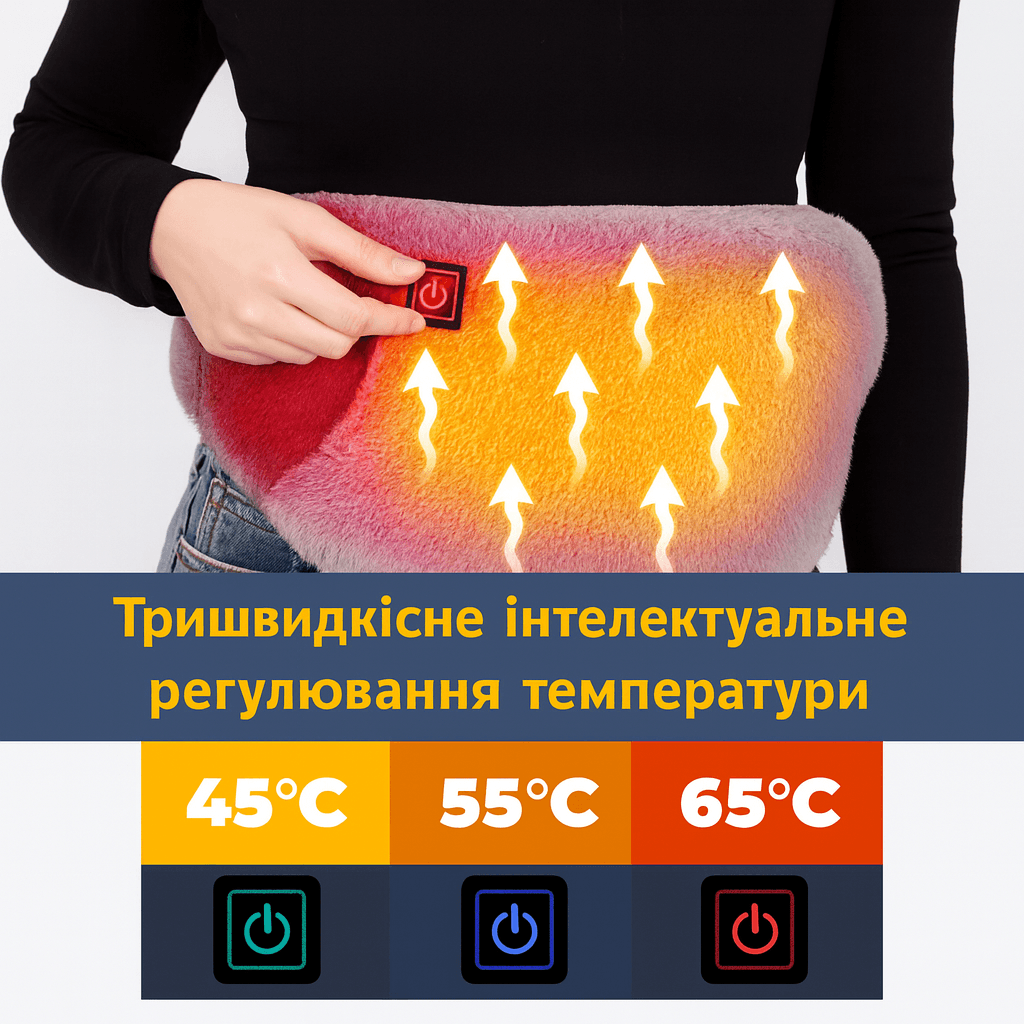 Електропояс із підігріванням USB 105×20 см, графенове нагрівання, 3 режими, портативний, сірий