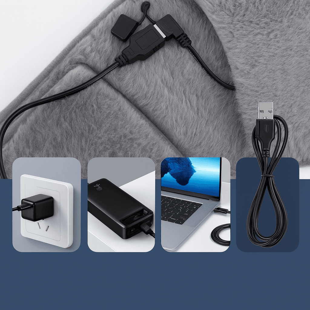 Електропояс із підігріванням USB 105×20 см, графенове нагрівання, 3 режими, портативний, сірий