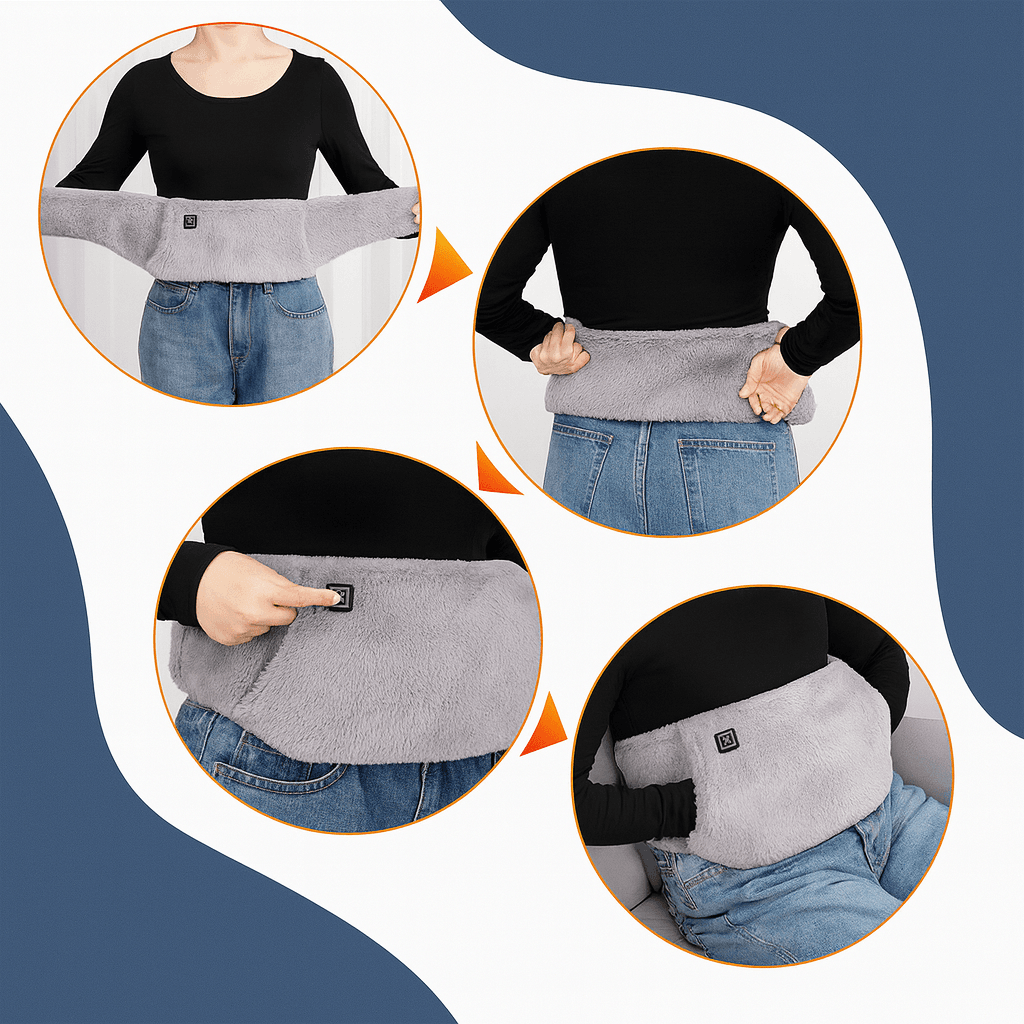 Електропояс із підігріванням USB 105×20 см, графенове нагрівання, 3 режими, портативний, сірий