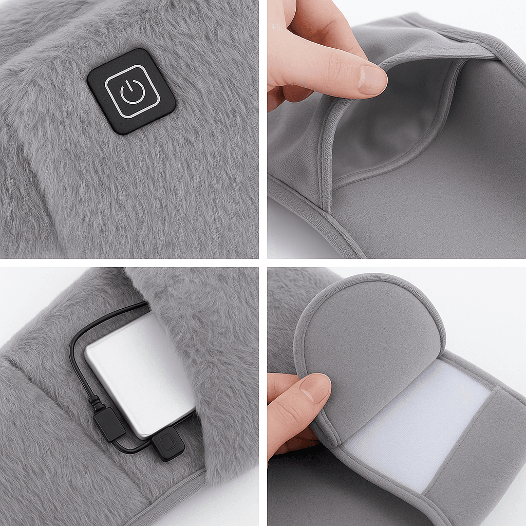 Електропояс із підігріванням USB 105×20 см, графенове нагрівання, 3 режими, портативний, сірий