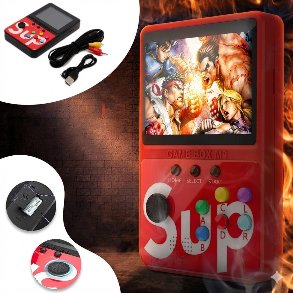 Портативна ігрова приставка Sup M9, 900 ігор, екран 3″, акумулятор 1200 мА·год, для дітей і дорослих, чорна