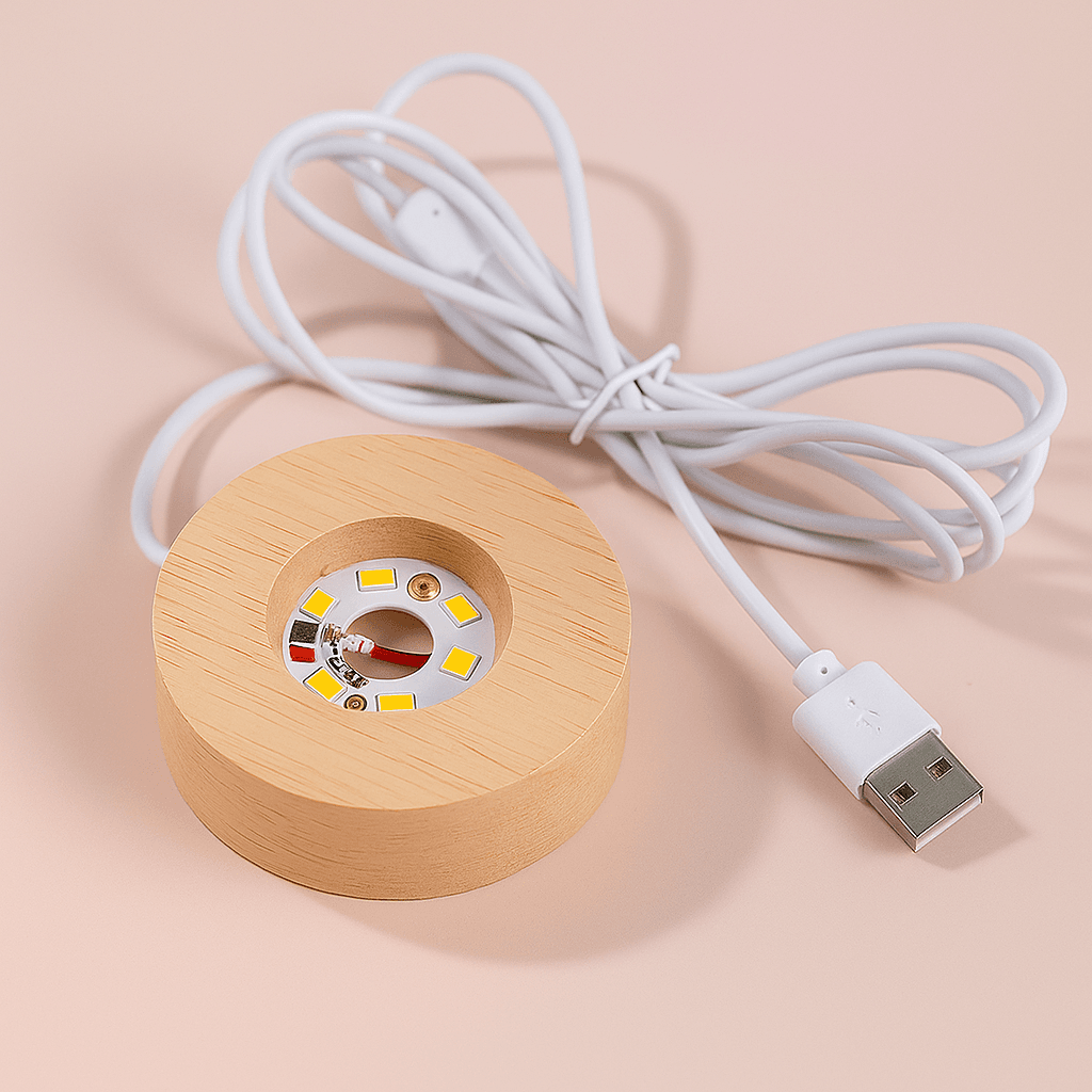 Нічник 3D куля кришталеве Різдво RGB на дерев’яній підставці USB