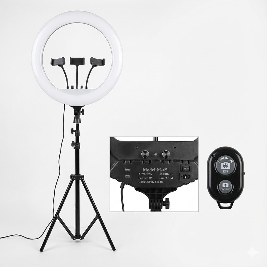 Кільцева LED-лампа RL-18 46 см з тримачами для телефонів і пультом