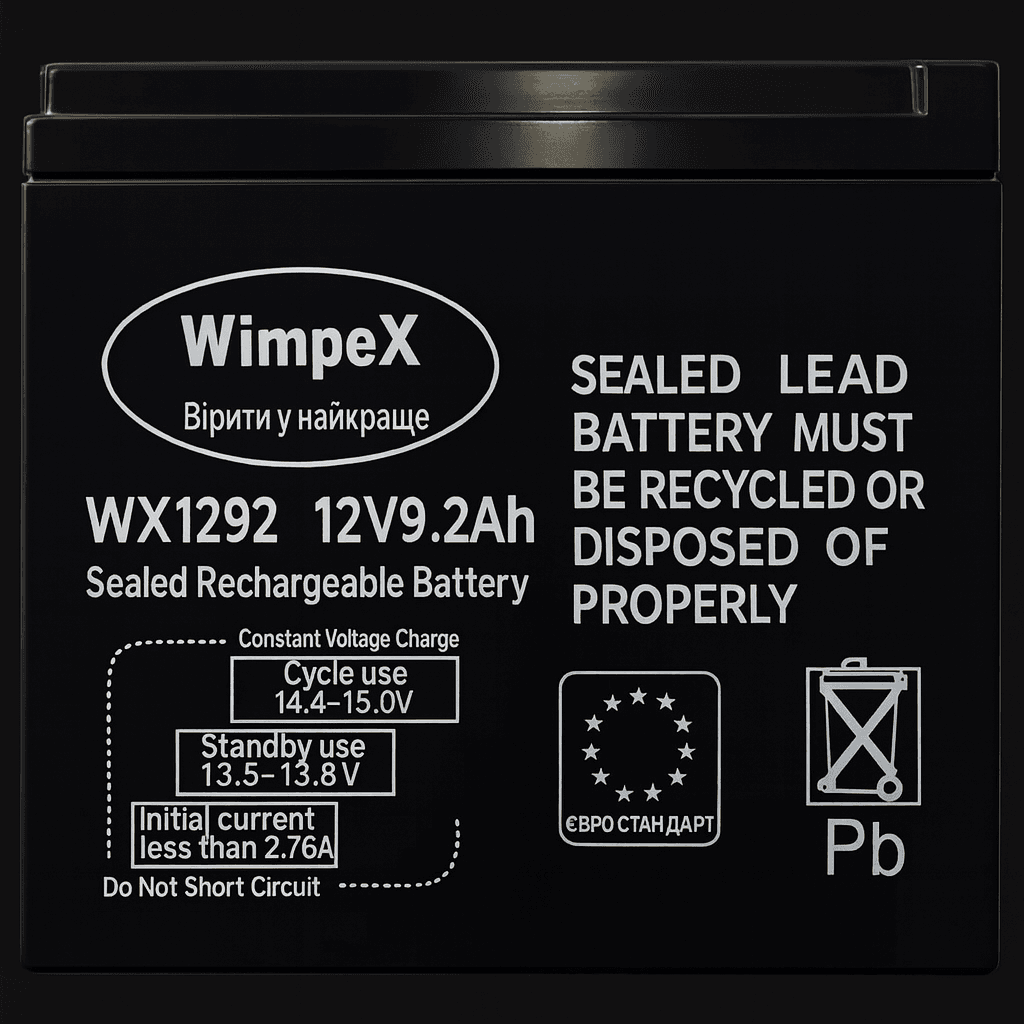 Акумулятор Wimpex WX1292 12 В і ємністю 9.2 А·год для резервного та автономного живлення