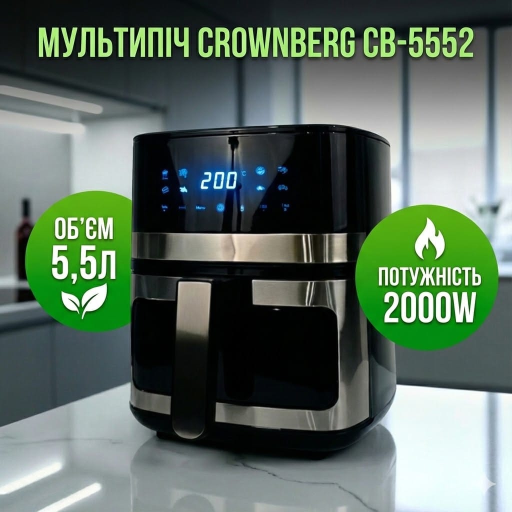 Аерофритюрниця Crownberg CB-5552 5,5 л 2000 Вт сенсорна мультипіч без олії