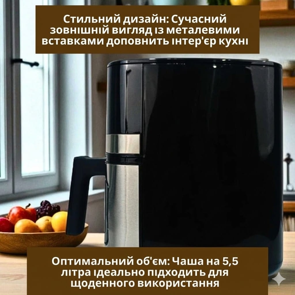 Аерофритюрниця Crownberg CB-5552 5,5 л 2000 Вт сенсорна мультипіч без олії