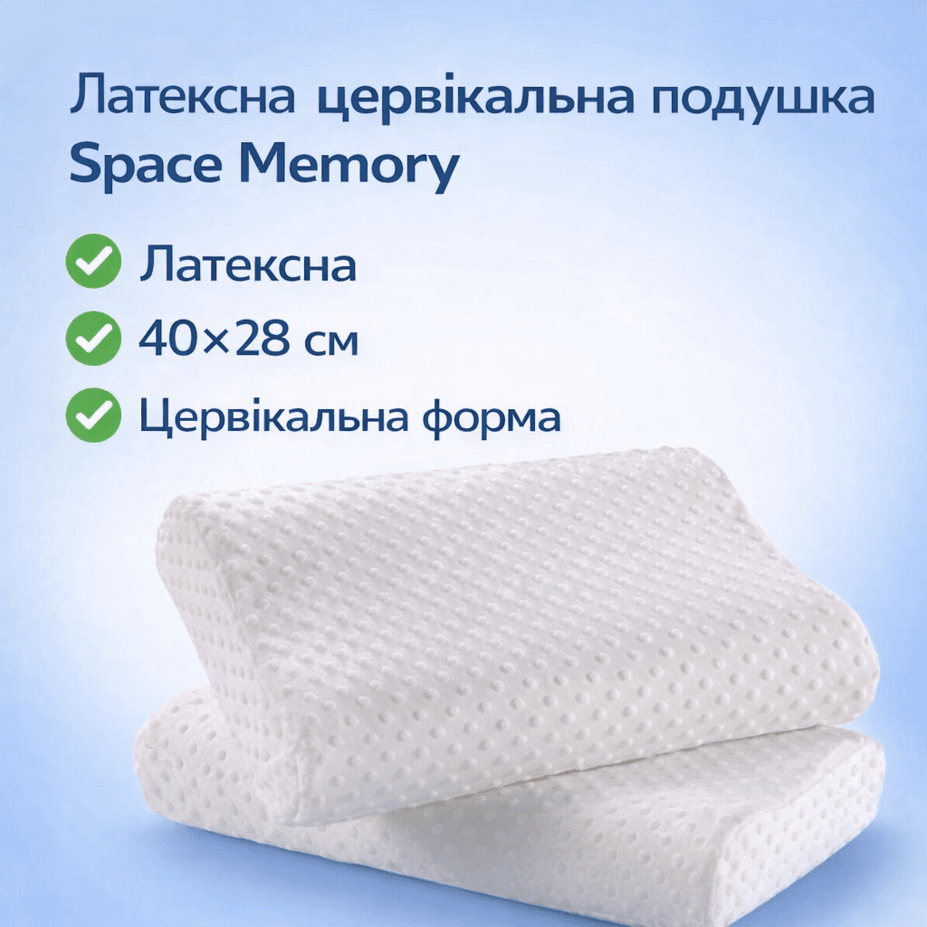 Ортопедична цервікальна подушка Space Memory 40×28 см, латексна з ефектом пам’яті, повільне відновлення, анатомічна