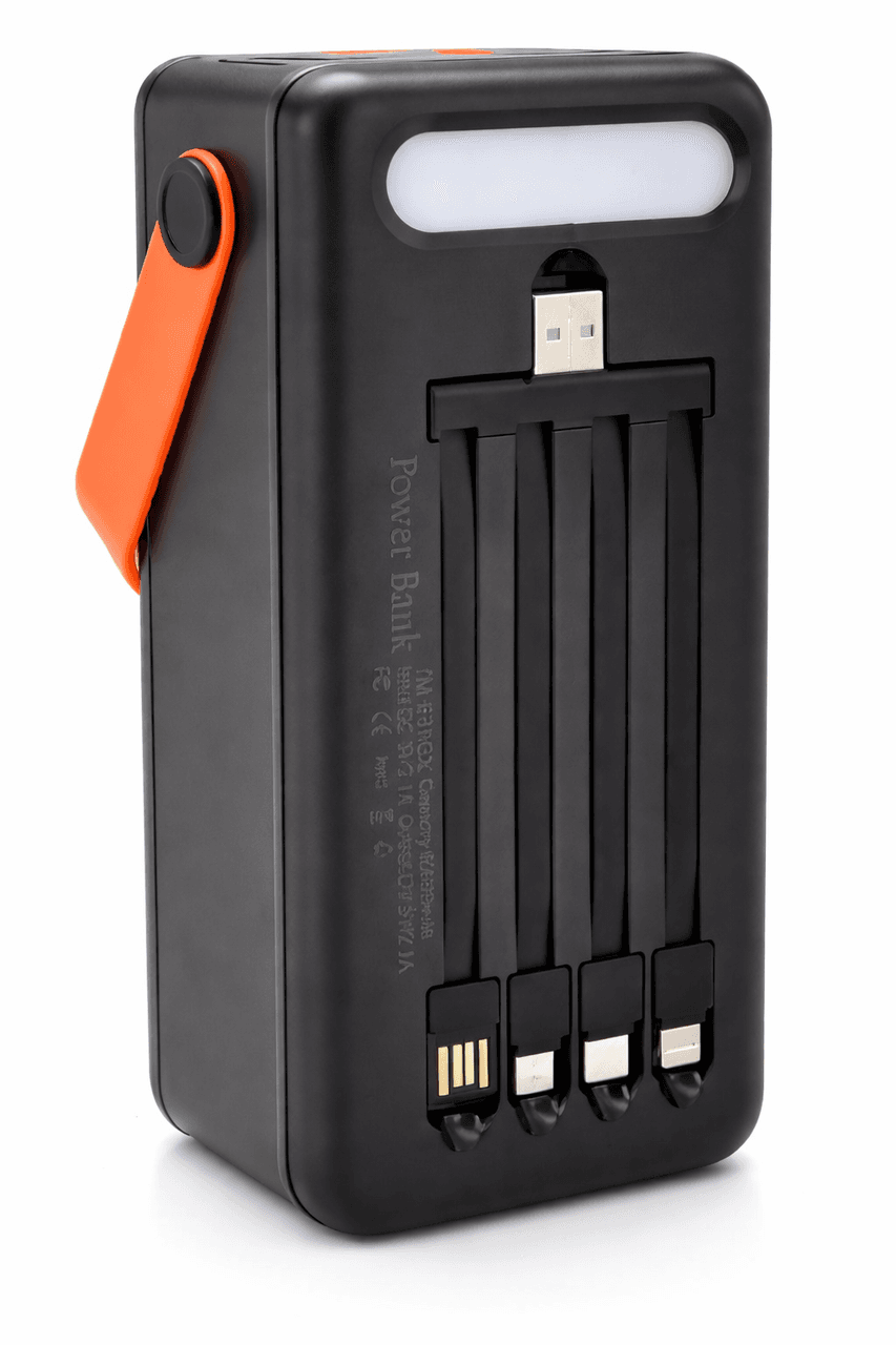 Power Bank 80000 mAh із сонячною панеллю та ліхтариком YM-638CX, Потужний зовнішній акумулятор 4 USB, Чорний