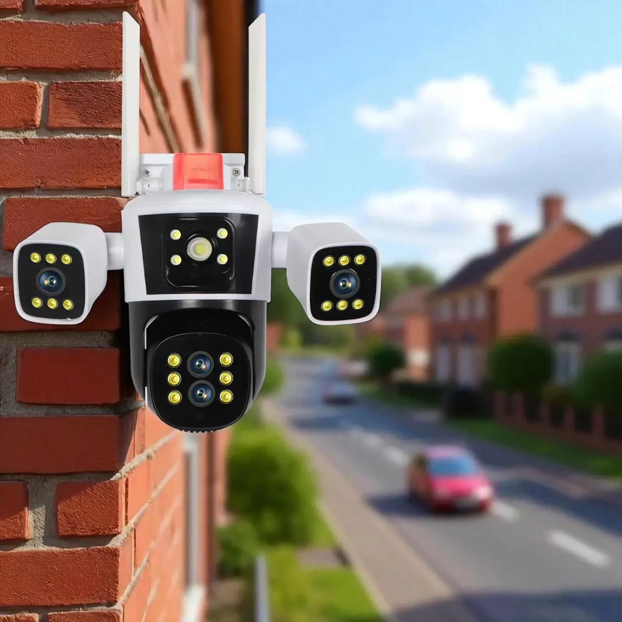 Вулична поворотна WiFi камера 12MP з оглядом 360° і 3 об’єктивами Білий