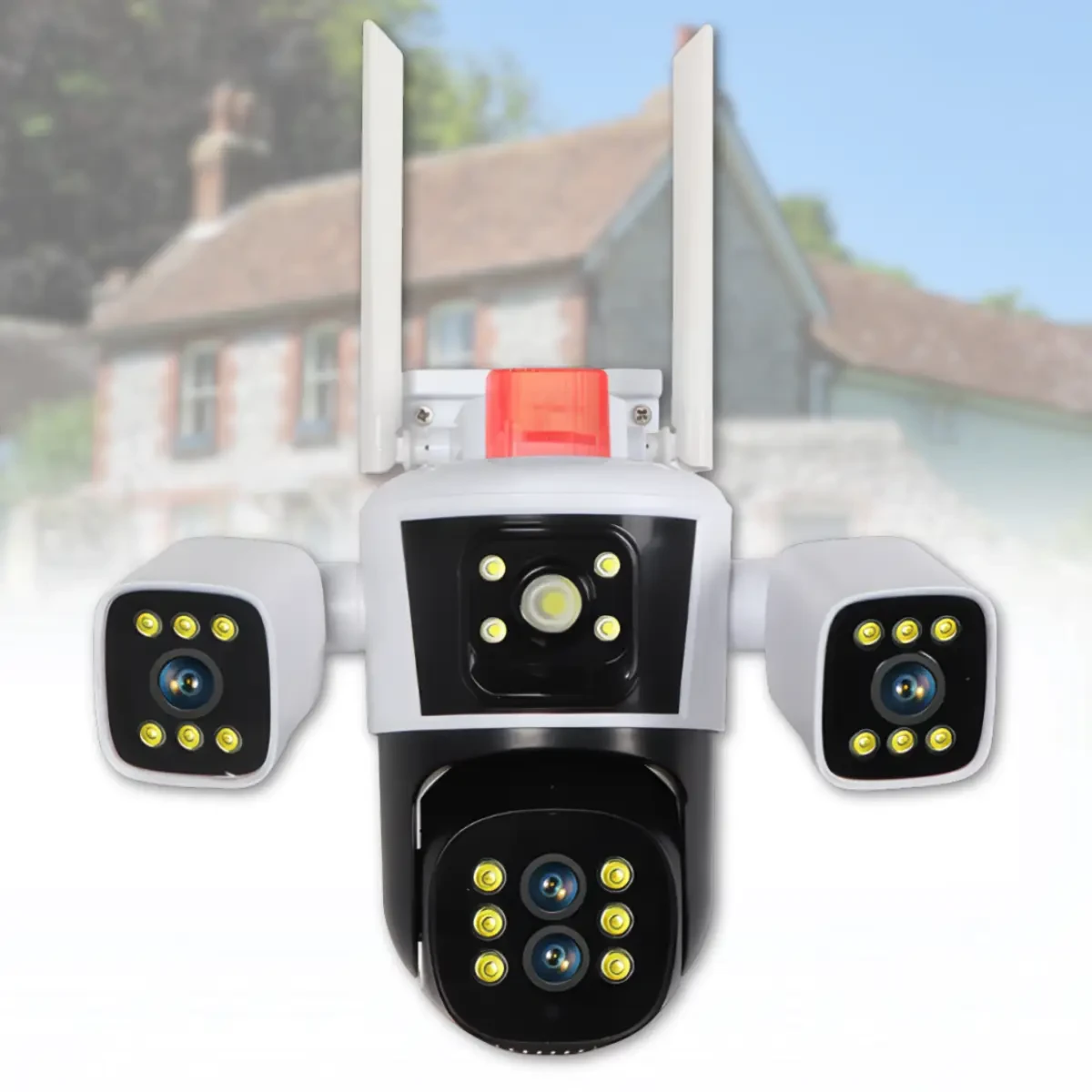 Вулична поворотна WiFi камера 12MP з оглядом 360° і 3 об’єктивами Білий