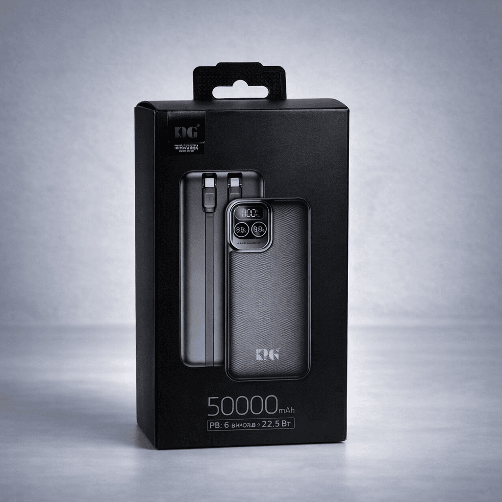 Повербанк KP KPG-501 Power Bank 50000 мА·год 22,5 Вт з дисплеєм і вбудованими кабелями