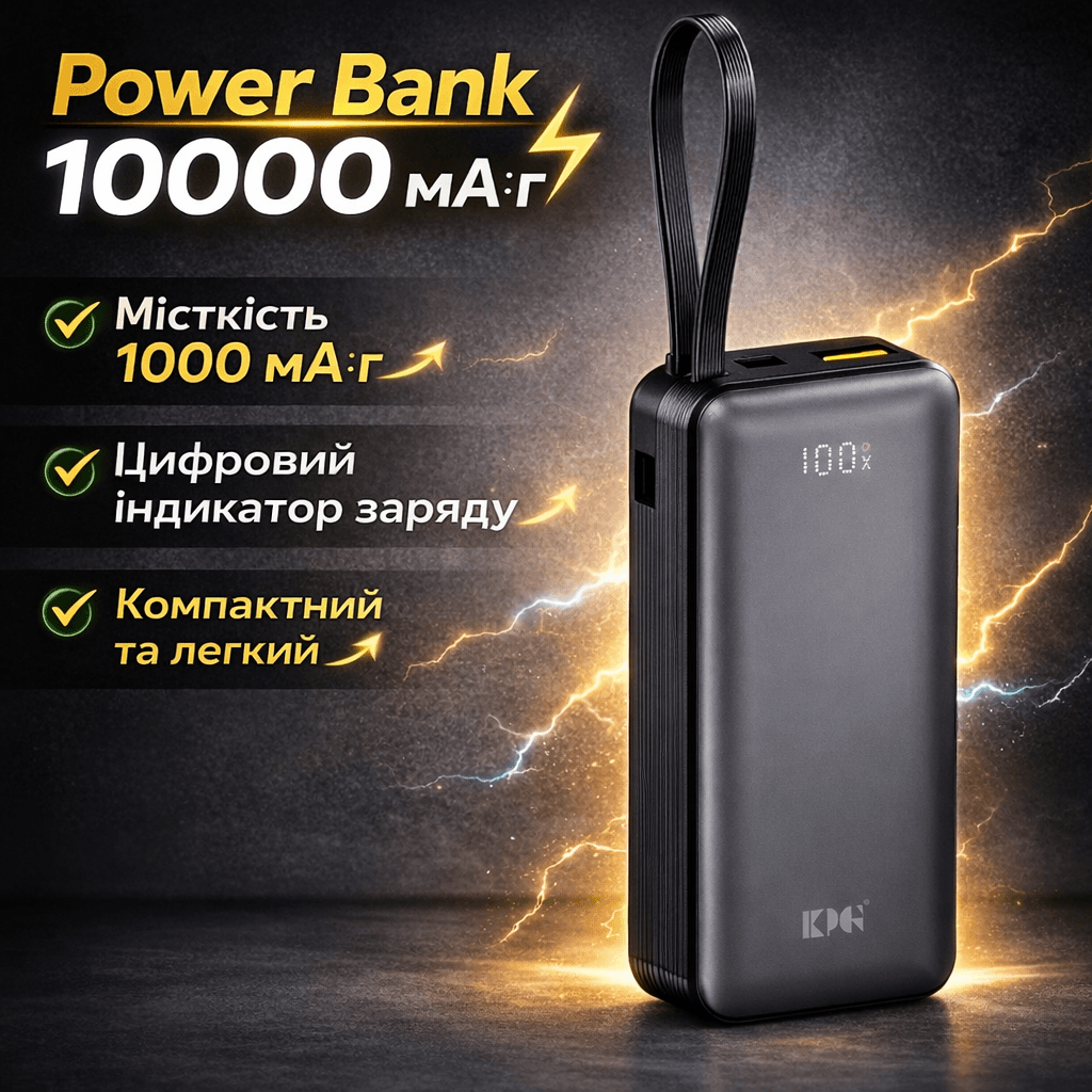 Повербанк Power Bank King Power KPG-109 10000 мА·год портативний зовнішній акумулятор для смартфонів і ґаджетів