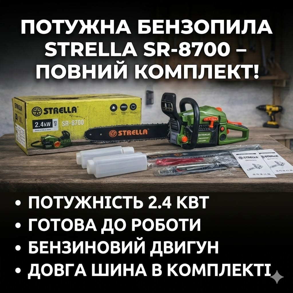 Бензопила STRELLA SR-8700 AND-1025, бензинова, для садових і побутових робіт